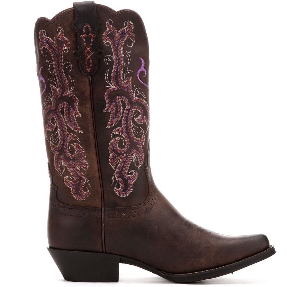 Justin Women”s Stampede Chocolate Puma Western Cowgirl Boots Purple Heart 6.5B - Picture 2 of 15